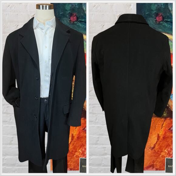 Banana Republic Mens 44 XL Black Cashmere Wool Long OverCoat Top Coat - Picture 5 of 13